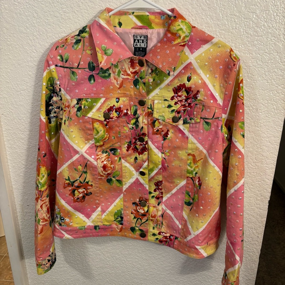 SYB AND ALI Floral Sequin Cropped Jacket Women's Size 8 S-M